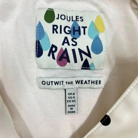 Joules Women's EU size XS White Polka Dot Hooded Raincoat Casual Spring - Picture 8 of 12